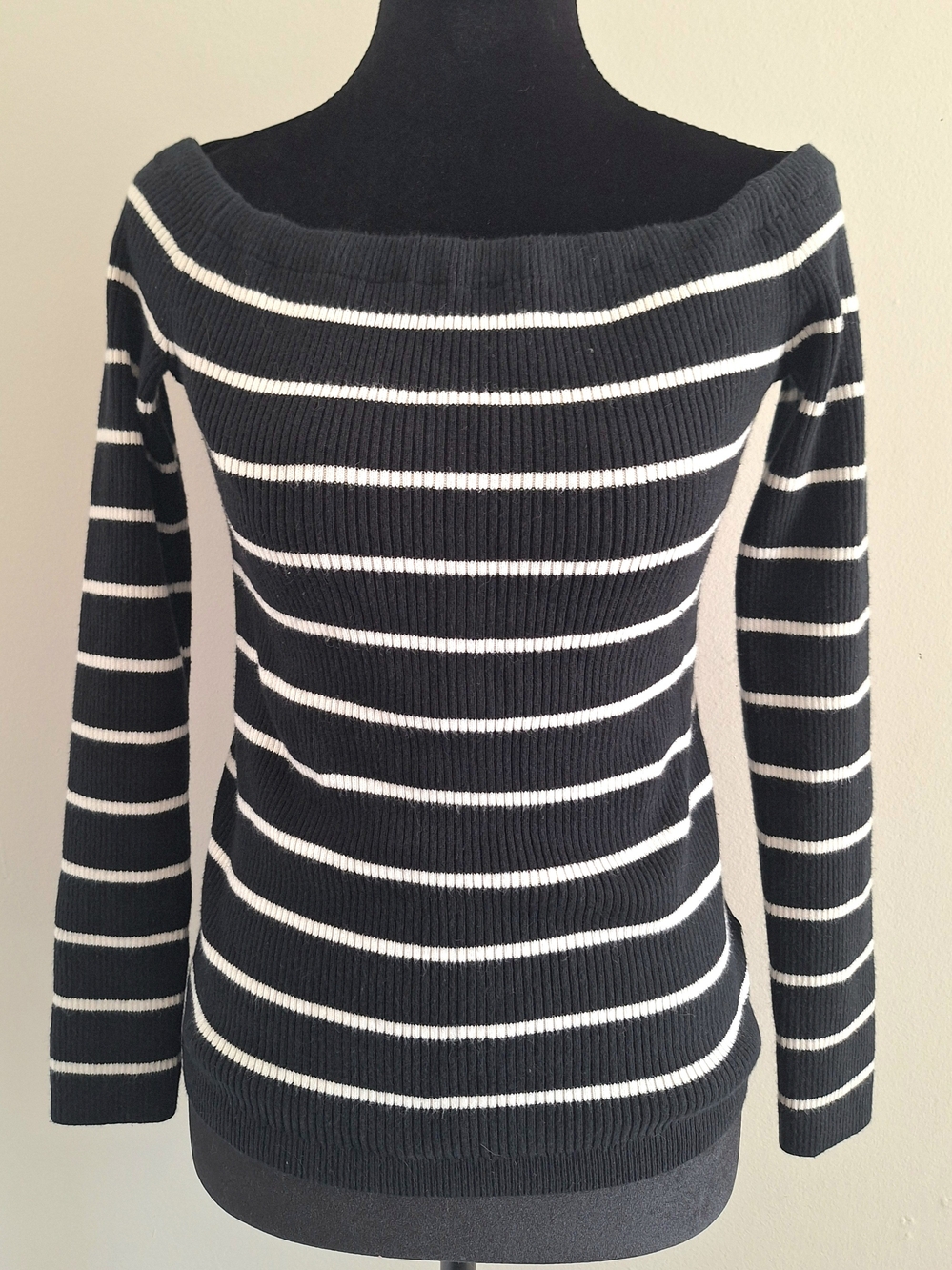 American Eagle Outfitters Black and White Striped Off-Shoulder Sweater Top